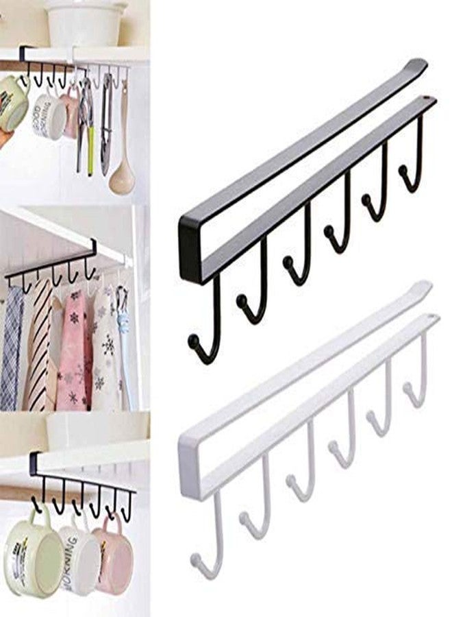 D.V COLLECTION Metal Hanger Under Shelf Coffee Mug Cup Holder Rack Organizer Stand for Kitchen Counter, Cabinet, Table with 6 Hooks (Black) - Image 2